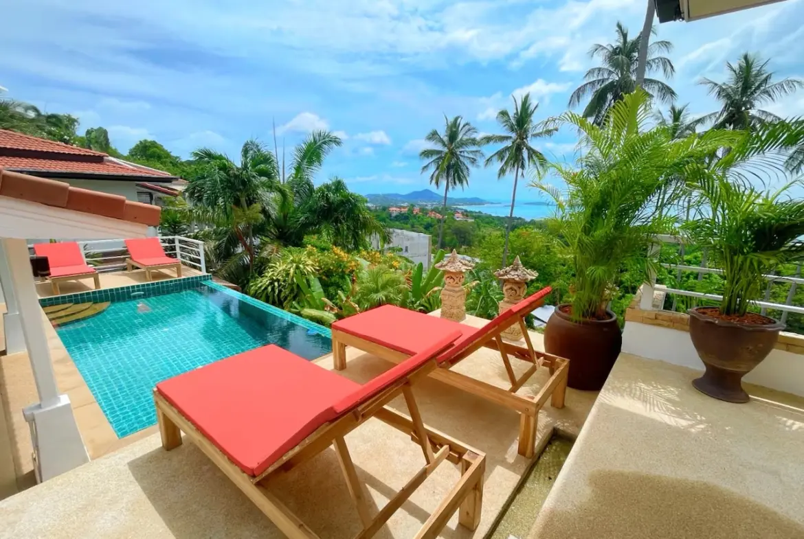 Sea View Pool Villa For Sale Chaweng Noi Sun Loungers