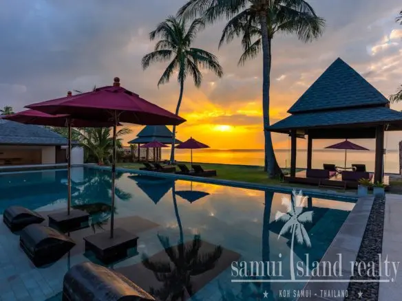 Koh Samui Beachfront Villa For Sale Pool Night