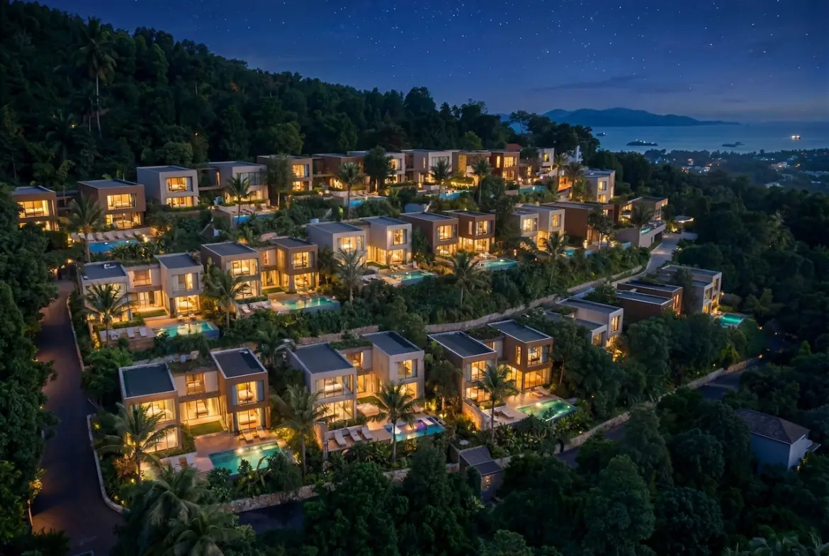 Sea View Villas At The Pinnacle Samui Night Render