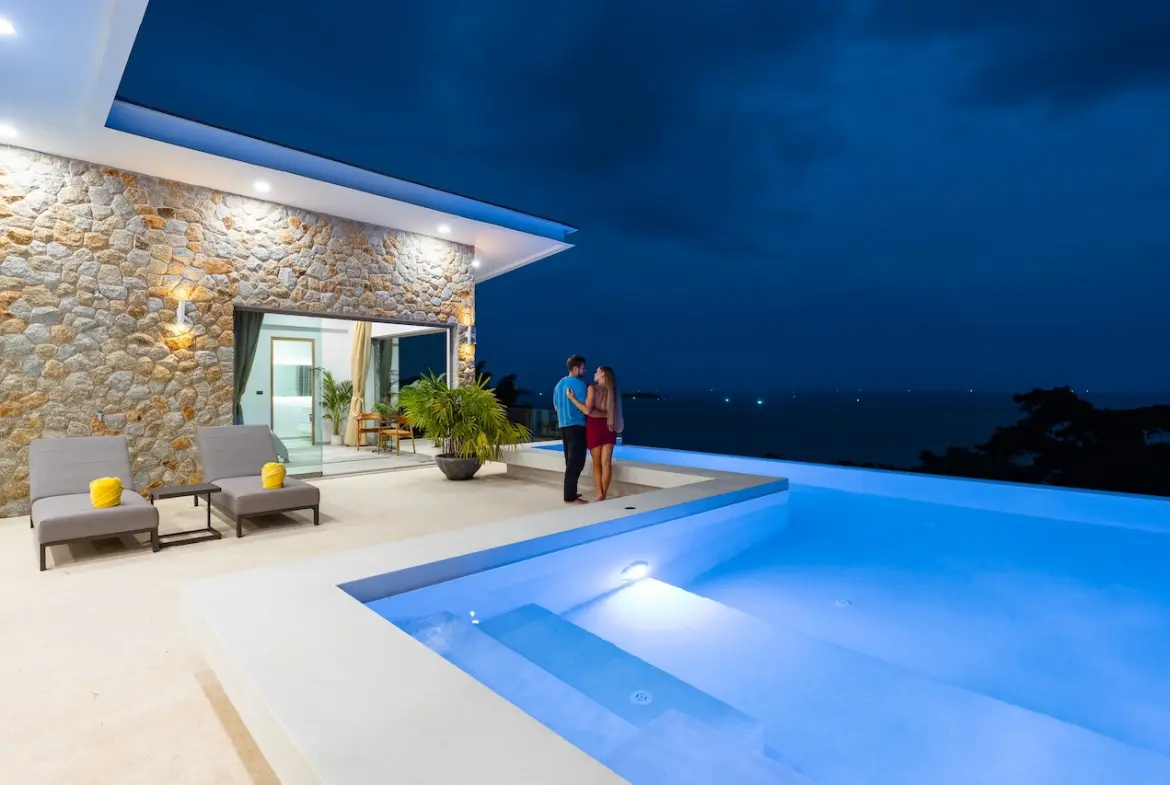 Samui Longterm Villa Rental Pool Night