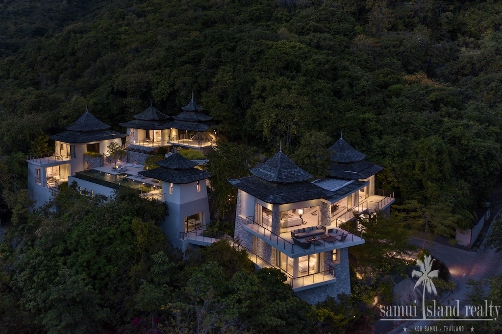 Oriental Luxury Sea View Villa Ko Samui Aerial At Night