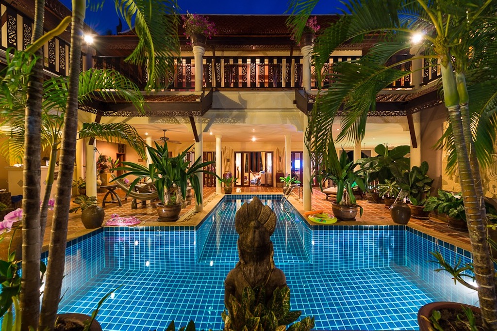 Traditional Thai Style Villa Pool At Night