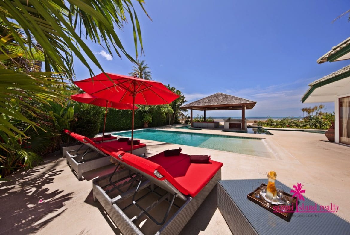 Beachfront Villa For Sale Samui Poolside Sun loungers