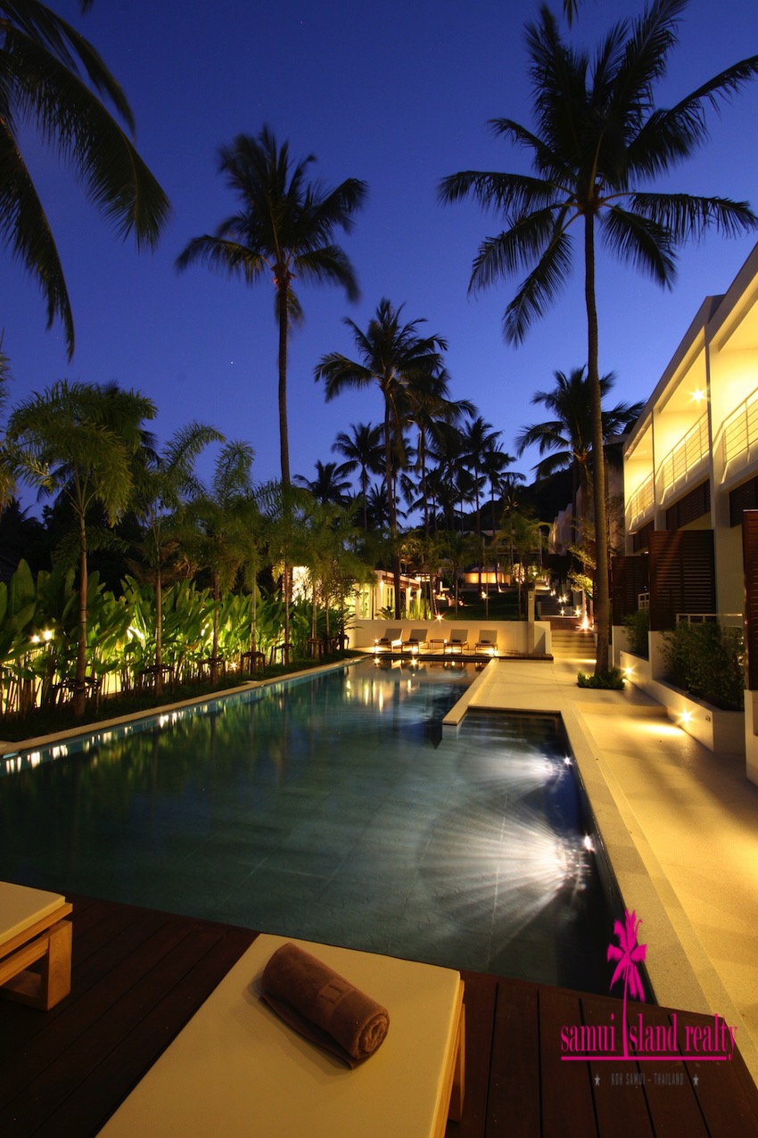 Koh Samui Freehold Apartment For Sale Pool At Night
