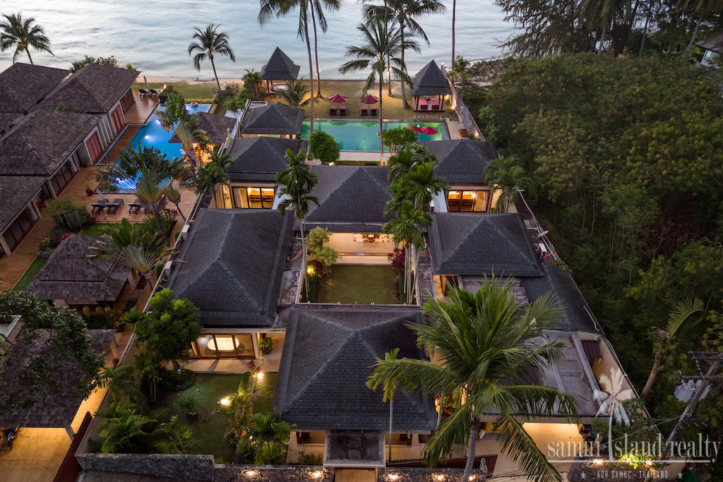 Koh Samui Beachfront Villa For Sale Night Aerial