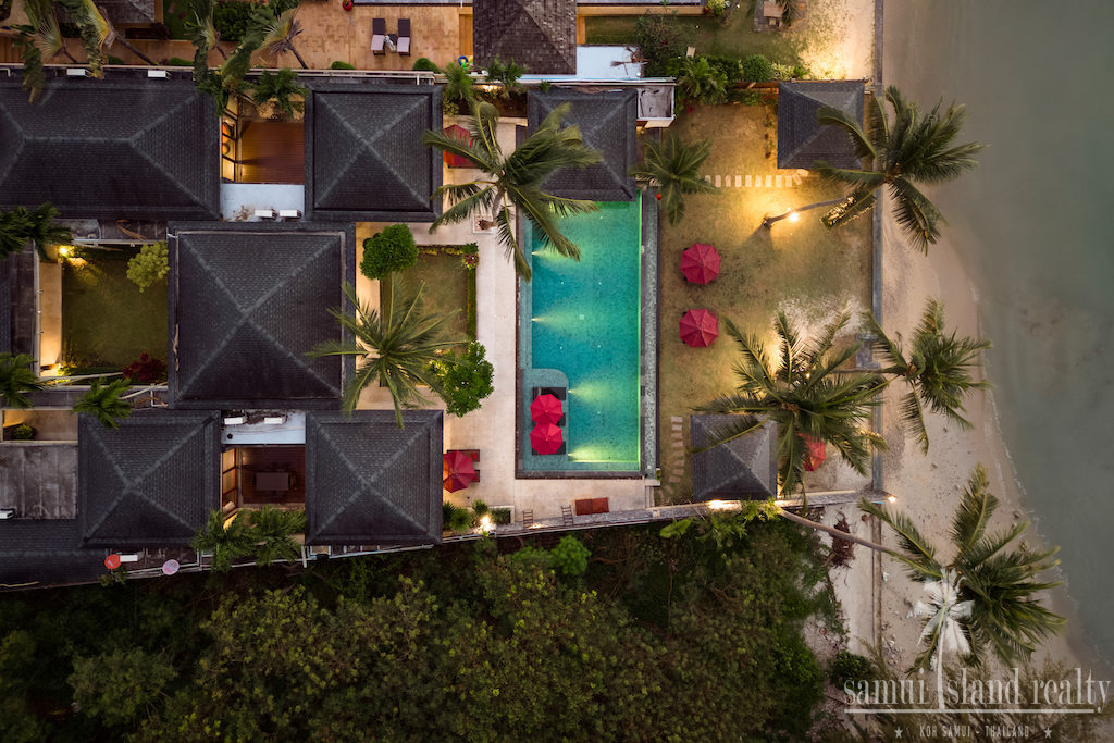 Koh Samui Beachfront Villa For Sale Aerial Night
