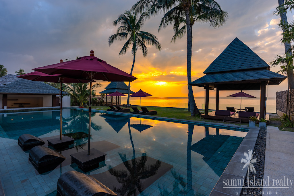 Koh Samui Beachfront Villa For Sale Pool Night