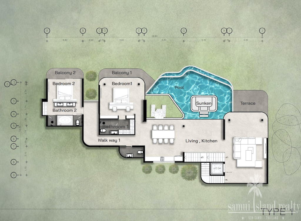 Koh Samui Sea View Villa Bophut 1st Floor Plan