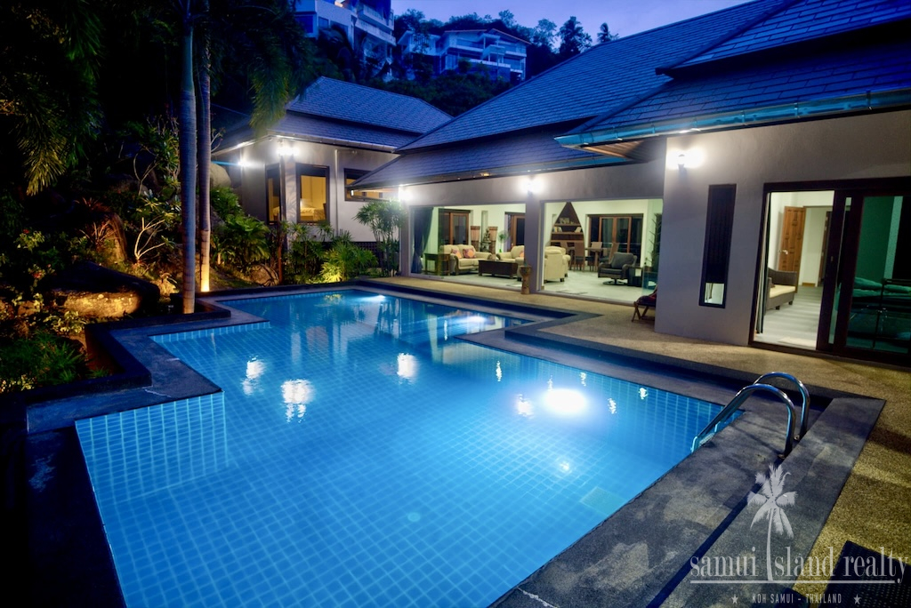 Koh Samui 4-Bedroom Sea View Villa Pool Night