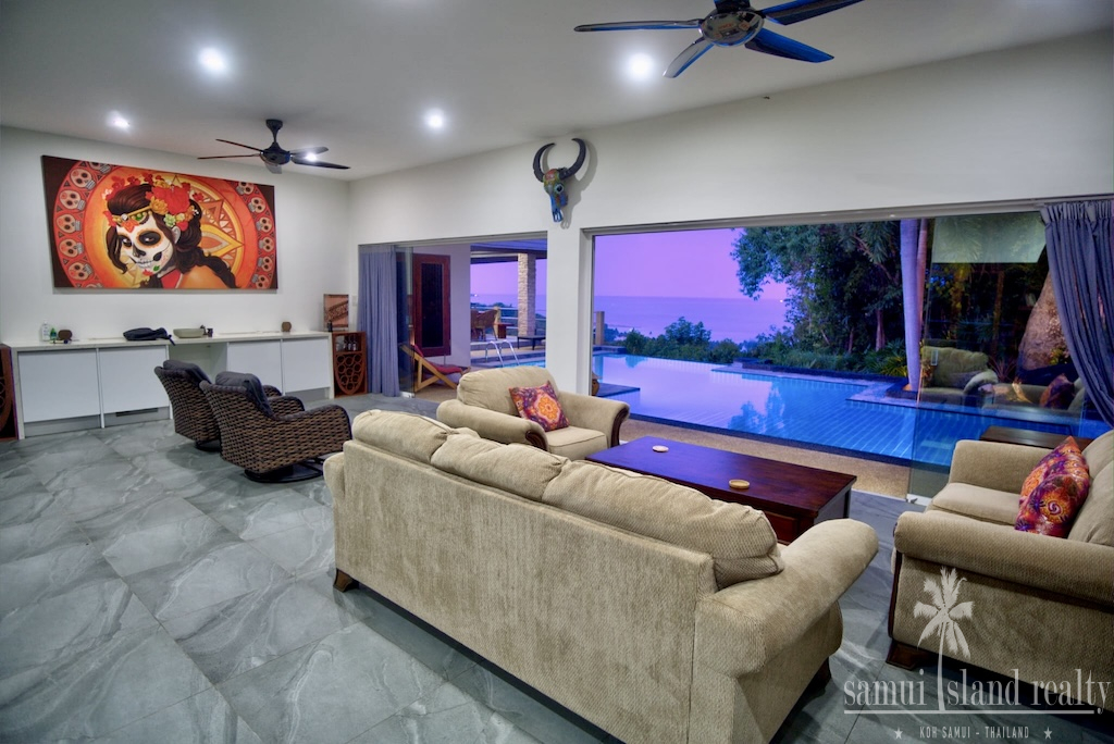 Koh Samui 4-Bedroom Sea View Villa Lounge Night