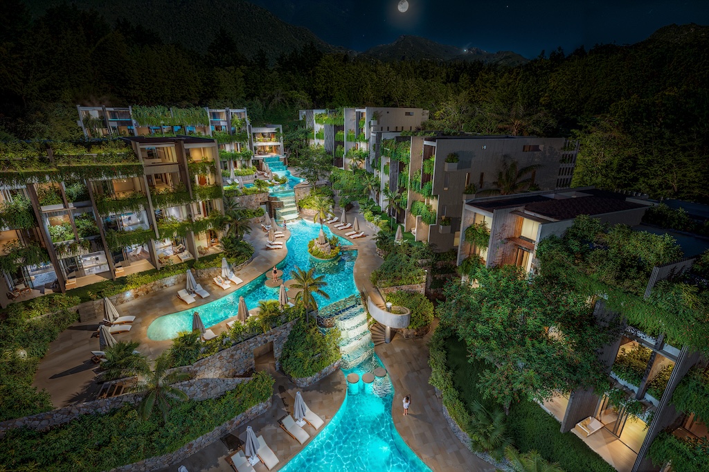 Azura Two-Bedroom Apartments Pool Night